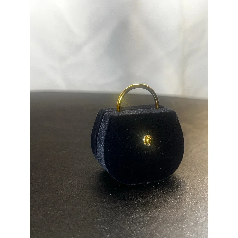 Vintage Black Velvet Mini Purse Ring Box